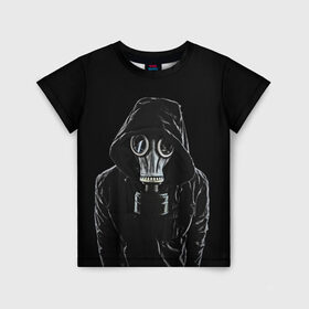 Детская футболка 3D с принтом Противогаз в Санкт-Петербурге, 100% гипоаллергенный полиэфир | прямой крой, круглый вырез горловины, длина до линии бедер, чуть спущенное плечо, ткань немного тянется | капюшон | мужчина | противогаз | человек | черный