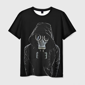 Мужская футболка 3D с принтом Противогаз в Санкт-Петербурге, 100% полиэфир | прямой крой, круглый вырез горловины, длина до линии бедер | капюшон | мужчина | противогаз | человек | черный