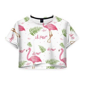 Женская футболка 3D укороченная с принтом Lil Peep pink flamingo в Санкт-Петербурге, 100% полиэстер | круглая горловина, длина футболки до линии талии, рукава с отворотами | benz truck | girls. pink | gustav hr | hip hop | lil | lil peep | peep | rap | лил | лилпип | листья | пальма | пальмы | пип | розовый | рэп | фламинго | хип хоп | эмо | эмо реп