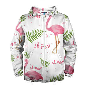 Мужская ветровка 3D с принтом Lil Peep pink flamingo в Санкт-Петербурге, 100% полиэстер | подол и капюшон оформлены резинкой с фиксаторами, два кармана без застежек по бокам, один потайной карман на груди | Тематика изображения на принте: benz truck | girls. pink | gustav hr | hip hop | lil | lil peep | peep | rap | лил | лилпип | листья | пальма | пальмы | пип | розовый | рэп | фламинго | хип хоп | эмо | эмо реп