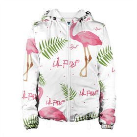 Женская куртка 3D с принтом Lil Peep pink flamingo в Санкт-Петербурге, ткань верха — 100% полиэстер, подклад — флис | прямой крой, подол и капюшон оформлены резинкой с фиксаторами, два кармана без застежек по бокам, один большой потайной карман на груди. Карман на груди застегивается на липучку | benz truck | girls. pink | gustav hr | hip hop | lil | lil peep | peep | rap | лил | лилпип | листья | пальма | пальмы | пип | розовый | рэп | фламинго | хип хоп | эмо | эмо реп