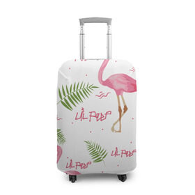 Чехол для чемодана 3D с принтом Lil Peep pink flamingo в Санкт-Петербурге, 86% полиэфир, 14% спандекс | двустороннее нанесение принта, прорези для ручек и колес | benz truck | girls. pink | gustav hr | hip hop | lil | lil peep | peep | rap | лил | лилпип | листья | пальма | пальмы | пип | розовый | рэп | фламинго | хип хоп | эмо | эмо реп