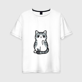 Женская футболка хлопок Oversize с принтом I Dont Give A Meow в Санкт-Петербурге, 100% хлопок | свободный крой, круглый ворот, спущенный рукав, длина до линии бедер
 | дерзкий | дикий | кот | котенок | котик | котэ | кошечка | лапочка | милашка | милота | милый | мимими | мяу | полосатый