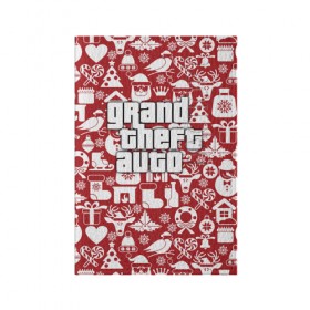 Обложка для паспорта матовая кожа с принтом Новогодний Grand Theft Auto в Санкт-Петербурге, натуральная матовая кожа | размер 19,3 х 13,7 см; прозрачные пластиковые крепления | 