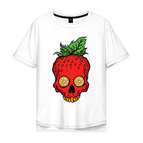 Мужская футболка хлопок Oversize с принтом Клубничный Череп в Санкт-Петербурге, 100% хлопок | свободный крой, круглый ворот, “спинка” длиннее передней части | еда | клубника | фрукты | череп