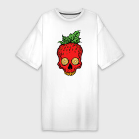 Платье-футболка хлопок с принтом Клубничный Череп в Санкт-Петербурге,  |  | еда | клубника | фрукты | череп