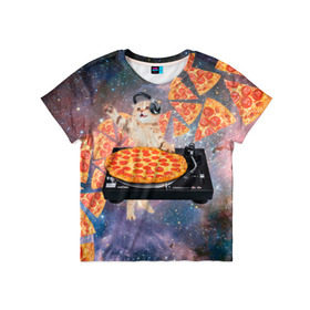 Детская футболка 3D с принтом Кот Диджей в Санкт-Петербурге, 100% гипоаллергенный полиэфир | прямой крой, круглый вырез горловины, длина до линии бедер, чуть спущенное плечо, ткань немного тянется | Тематика изображения на принте: cat | cosmos | dj | fast | fastfood | food | meme | party | pizza | space | вечеринка | диджей | еда | космос | кошак | кошка | мем | пицца | фастфуд