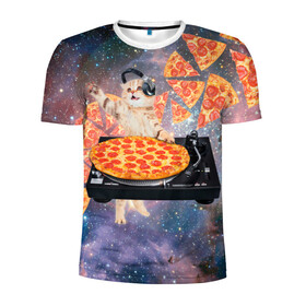 Мужская футболка 3D спортивная с принтом Кот Диджей в Санкт-Петербурге, 100% полиэстер с улучшенными характеристиками | приталенный силуэт, круглая горловина, широкие плечи, сужается к линии бедра | Тематика изображения на принте: cat | cosmos | dj | fast | fastfood | food | meme | party | pizza | space | вечеринка | диджей | еда | космос | кошак | кошка | мем | пицца | фастфуд