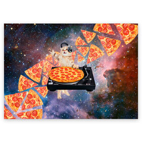 Поздравительная открытка с принтом Кот Диджей в Санкт-Петербурге, 100% бумага | плотность бумаги 280 г/м2, матовая, на обратной стороне линовка и место для марки
 | cat | cosmos | dj | fast | fastfood | food | meme | party | pizza | space | вечеринка | диджей | еда | космос | кошак | кошка | мем | пицца | фастфуд
