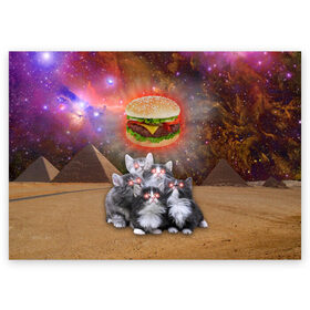Поздравительная открытка с принтом Египетские Коты в Санкт-Петербурге, 100% бумага | плотность бумаги 280 г/м2, матовая, на обратной стороне линовка и место для марки
 | cat | cosmos | egypt | fast | fastfood | food | meme | party | space | вечеринка | египет | еда | иллюминаты | космос | кошак | кошка | масоны | мем | песок | пирамиды | пицца | пустыня | фастфуд