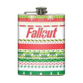 Фляга с принтом Fallout Новогодний в Санкт-Петербурге, металлический корпус | емкость 0,22 л, размер 125 х 94 мм. Виниловая наклейка запечатывается полностью | 