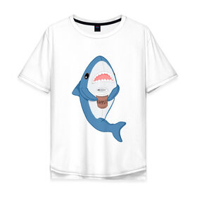 Мужская футболка хлопок Oversize с принтом Hype Shark в Санкт-Петербурге, 100% хлопок | свободный крой, круглый ворот, “спинка” длиннее передней части | coffee | cute | hype | kawaii | shark | акула | кофе | милый | море | рыба | хищник