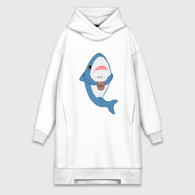 Платье-худи хлопок с принтом Hype Shark в Санкт-Петербурге,  |  | coffee | cute | hype | kawaii | shark | акула | кофе | милый | море | рыба | хищник