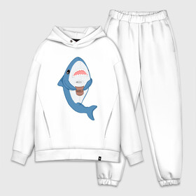 Мужской костюм хлопок OVERSIZE с принтом Hype Shark в Санкт-Петербурге,  |  | coffee | cute | hype | kawaii | shark | акула | кофе | милый | море | рыба | хищник