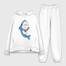 Женский костюм хлопок Oversize с принтом Hype Shark в Санкт-Петербурге,  |  | coffee | cute | hype | kawaii | shark | акула | кофе | милый | море | рыба | хищник