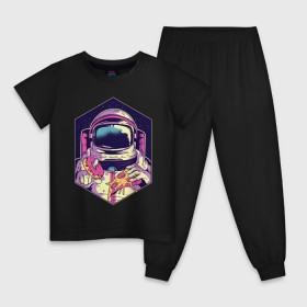 Детская пижама хлопок с принтом Космонавт с Едой в Санкт-Петербурге, 100% хлопок |  брюки и футболка прямого кроя, без карманов, на брюках мягкая резинка на поясе и по низу штанин
 | астронавт | в космосе | галактика | еда | звезды | космонавт | космос | пицца | пончик