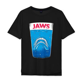 Мужская футболка хлопок Oversize с принтом Челюсти Пародия в Санкт-Петербурге, 100% хлопок | свободный крой, круглый ворот, “спинка” длиннее передней части | jaws | акула | пародия | спилберг | челюсти