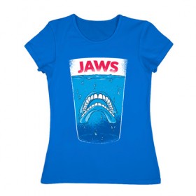 Женская футболка хлопок с принтом Челюсти Пародия в Санкт-Петербурге, 100% хлопок | прямой крой, круглый вырез горловины, длина до линии бедер, слегка спущенное плечо | jaws | акула | пародия | спилберг | челюсти