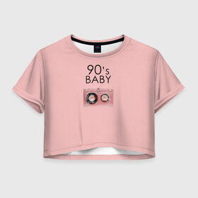 Женская футболка 3D укороченная с принтом 90-е в Санкт-Петербурге, 100% полиэстер | круглая горловина, длина футболки до линии талии, рукава с отворотами | mtv | music | детство | дискотека | кассета | музыка | перестройка | ретро | ссср