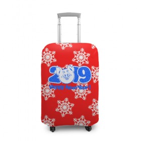 Чехол для чемодана 3D с принтом HAPPY NEW YEAR 2019 в Санкт-Петербурге, 86% полиэфир, 14% спандекс | двустороннее нанесение принта, прорези для ручек и колес | christmas | new year | pig | snow | год свиньи | ёлка | зима | кабан | каникулы | новогодний паттерн | новый год | праздник | рождество | свинья | снег | снежинки