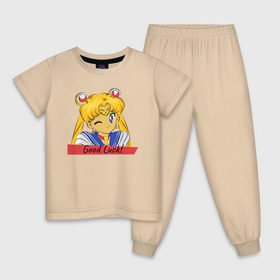 Детская пижама хлопок с принтом Sailor Moon Good Luck в Санкт-Петербурге, 100% хлопок |  брюки и футболка прямого кроя, без карманов, на брюках мягкая резинка на поясе и по низу штанин
 | Тематика изображения на принте: good luck | goodluck | sailor moon | sailormoon | мультик | мультяшка | надпись | сейлор мун | сейлормун | сэйлормун | удачи