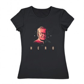 Женская футболка хлопок с принтом Stan Lee. The Hero в Санкт-Петербурге, 100% хлопок | прямой крой, круглый вырез горловины, длина до линии бедер, слегка спущенное плечо | комиксы | стен ли | стэн