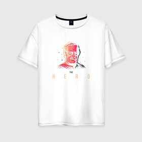 Женская футболка хлопок Oversize с принтом Stan Lee The Hero в Санкт-Петербурге, 100% хлопок | свободный крой, круглый ворот, спущенный рукав, длина до линии бедер
 | Тематика изображения на принте: комиксы | стен ли | стэн