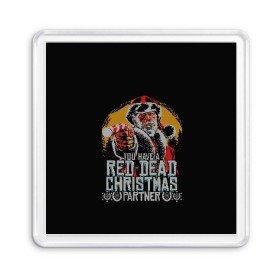 Магнит 55*55 с принтом Red Dead Christmas в Санкт-Петербурге, Пластик | Размер: 65*65 мм; Размер печати: 55*55 мм | christmas | dead | gamer | john | marston | new | rdr | red | redemption | rockstar | shooter | western | xmas | year | вестерн | джон | марстон | рождество | шутер