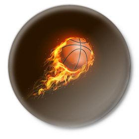Значок с принтом Баскетбол в Санкт-Петербурге,  металл | круглая форма, металлическая застежка в виде булавки | баскетбол | мяч | огонь