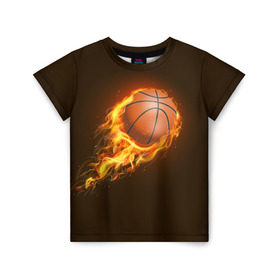 Детская футболка 3D с принтом Баскетбол в Санкт-Петербурге, 100% гипоаллергенный полиэфир | прямой крой, круглый вырез горловины, длина до линии бедер, чуть спущенное плечо, ткань немного тянется | Тематика изображения на принте: баскетбол | мяч | огонь