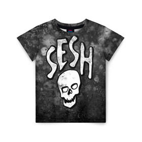 Детская футболка 3D с принтом SESH Team (Bones) в Санкт-Петербурге, 100% гипоаллергенный полиэфир | прямой крой, круглый вырез горловины, длина до линии бедер, чуть спущенное плечо, ткань немного тянется | Тематика изображения на принте: bones | boy | dead | deadboy | elmo | hdmi | hip | hop | kennedy | metal | rap | rapper | scream | sesh | seshollowaterboyz | skull | team | кеннеди | кости | костя | метал | рэп | рэпер | сеш | скрим | сэш | хип | хоп | череп | элмо