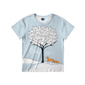 Детская футболка 3D с принтом Зайцы на дереве в Санкт-Петербурге, 100% гипоаллергенный полиэфир | прямой крой, круглый вырез горловины, длина до линии бедер, чуть спущенное плечо, ткань немного тянется | Тематика изображения на принте: 2019 | год | дерево | дикие | животные | зайцы | зима | испуг | кролики | лесные | лиса | лисичка | мода | моло | на дереве | новый год | подарок | поздравление | праздник | рисунок | рождество | с новым годом