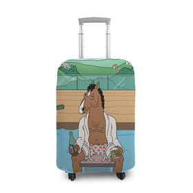 Чехол для чемодана 3D с принтом Конь БоДжек в Санкт-Петербурге, 86% полиэфир, 14% спандекс | двустороннее нанесение принта, прорези для ручек и колес | bojack | hollywood | horseman | бассейн | боджек | конь