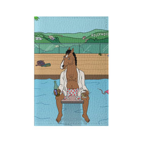Обложка для паспорта матовая кожа с принтом Конь БоДжек в Санкт-Петербурге, натуральная матовая кожа | размер 19,3 х 13,7 см; прозрачные пластиковые крепления | bojack | hollywood | horseman | бассейн | боджек | конь