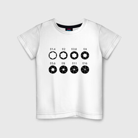 Детская футболка хлопок с принтом F/1.4-16 в Санкт-Петербурге, 100% хлопок | круглый вырез горловины, полуприлегающий силуэт, длина до линии бедер | Тематика изображения на принте: фото | фотограф | фотография