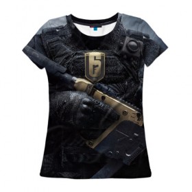 Женская футболка 3D с принтом Rainbow Six: Siege в Санкт-Петербурге, 100% полиэфир ( синтетическое хлопкоподобное полотно) | прямой крой, круглый вырез горловины, длина до линии бедер | pvp | воин | герой | дым | огонь | оружия | пламя | призрак | снайпер | сражения | тактический | туман | шутер