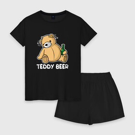 Женская пижама с шортиками хлопок с принтом Teddy Beer в Санкт-Петербурге, 100% хлопок | футболка прямого кроя, шорты свободные с широкой мягкой резинкой | медведь | миша | мишка | тедди | юмор