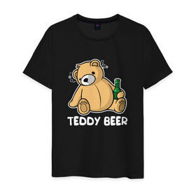 Мужская футболка хлопок с принтом Teddy Beer в Санкт-Петербурге, 100% хлопок | прямой крой, круглый вырез горловины, длина до линии бедер, слегка спущенное плечо. | Тематика изображения на принте: медведь | миша | мишка | тедди | юмор