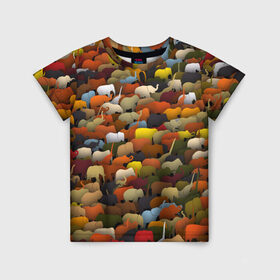 Детская футболка 3D с принтом Слоны идут налево в Санкт-Петербурге, 100% гипоаллергенный полиэфир | прямой крой, круглый вырез горловины, длина до линии бедер, чуть спущенное плечо, ткань немного тянется | Тематика изображения на принте: африка | животные | индия | паттрен | слон | слоники | стадо | толпа