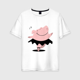 Женская футболка хлопок Oversize с принтом Dancing Pig в Санкт-Петербурге, 100% хлопок | свободный крой, круглый ворот, спущенный рукав, длина до линии бедер
 | 2019 | дед мороз | дом | елка | желание | животные | зима | кабан | милый | мороз | настроение | новый год | пеппа | подарок | позитив | поросенок | праздник | радость | рождество | салют | санта клаус