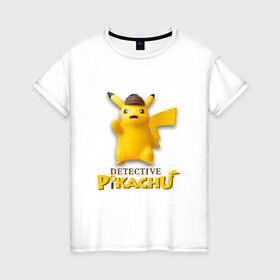 Женская футболка хлопок с принтом Detetive Pikachu в Санкт-Петербурге, 100% хлопок | прямой крой, круглый вырез горловины, длина до линии бедер, слегка спущенное плечо | detective | picachu | pokemon | детектив | пикачу | покемон