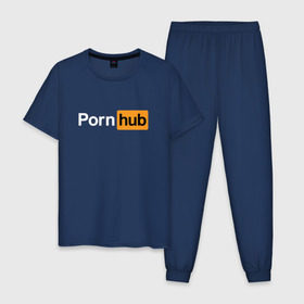 Мужская пижама хлопок с принтом PornHub в Санкт-Петербурге, 100% хлопок | брюки и футболка прямого кроя, без карманов, на брюках мягкая резинка на поясе и по низу штанин
 | brazzers | браззерс