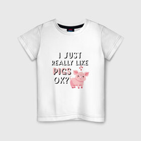 Детская футболка хлопок с принтом Очень люблю свиней в Санкт-Петербурге, 100% хлопок | круглый вырез горловины, полуприлегающий силуэт, длина до линии бедер | 2019 | дед мороз | дом | елка | желание | животные | зима | кабан | милый | мороз | настроение | новый год | пеппа | подарок | позитив | поросенок | праздник | радость | рождество | салют | санта клаус