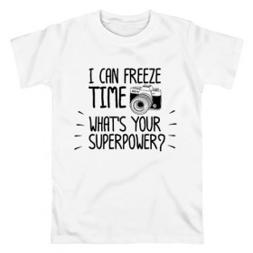 Мужская футболка хлопок с принтом i can freeze time в Санкт-Петербурге, 100% хлопок | прямой крой, круглый вырез горловины, длина до линии бедер, слегка спущенное плечо. | фото | фотограф | фотография