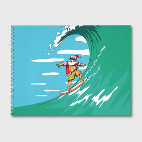 Альбом для рисования с принтом Cool Santa в Санкт-Петербурге, 100% бумага
 | матовая бумага, плотность 200 мг. | Тематика изображения на принте: cool | creative | design | holiday | merry christmas | new year | sea | summer | surfing | wave | волна | дизайн | канары | креатив | круто | лето | море | новый год | рождество | сёрфинг