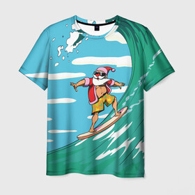 Мужская футболка 3D с принтом Cool Santa в Санкт-Петербурге, 100% полиэфир | прямой крой, круглый вырез горловины, длина до линии бедер | cool | creative | design | holiday | merry christmas | new year | sea | summer | surfing | wave | волна | дизайн | канары | креатив | круто | лето | море | новый год | рождество | сёрфинг