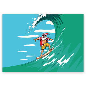 Поздравительная открытка с принтом Cool Santa в Санкт-Петербурге, 100% бумага | плотность бумаги 280 г/м2, матовая, на обратной стороне линовка и место для марки
 | cool | creative | design | holiday | merry christmas | new year | sea | summer | surfing | wave | волна | дизайн | канары | креатив | круто | лето | море | новый год | рождество | сёрфинг