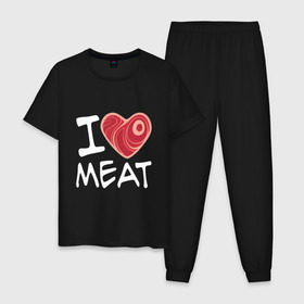 Мужская пижама хлопок с принтом Я люблю мясо в Санкт-Петербурге, 100% хлопок | брюки и футболка прямого кроя, без карманов, на брюках мягкая резинка на поясе и по низу штанин
 | Тематика изображения на принте: cook | heart | love | meat | бекон | блюдо | еда | кок | кухня | люблю | мясо | пища | повар | ресторан | свинина | свинья | сердце | шашлык