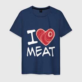 Мужская футболка хлопок с принтом Я люблю мясо в Санкт-Петербурге, 100% хлопок | прямой крой, круглый вырез горловины, длина до линии бедер, слегка спущенное плечо. | Тематика изображения на принте: cook | heart | love | meat | бекон | блюдо | еда | кок | кухня | люблю | мясо | пища | повар | ресторан | свинина | свинья | сердце | шашлык