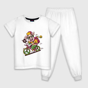 Детская пижама хлопок с принтом Свинка на велосипеде в Санкт-Петербурге, 100% хлопок |  брюки и футболка прямого кроя, без карманов, на брюках мягкая резинка на поясе и по низу штанин
 | 